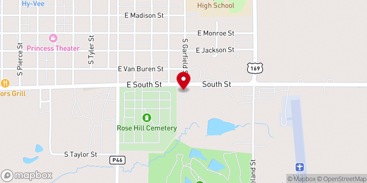 Map showing location of Mount Ayr Regular Baptist Church