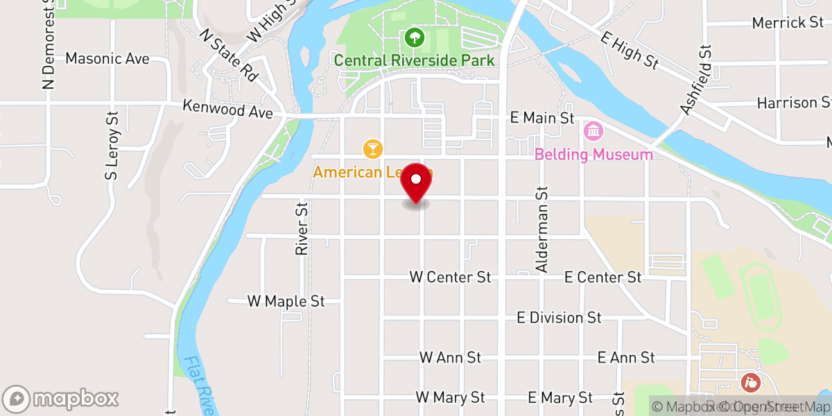 Map showing location of First Congregational Church of Belding