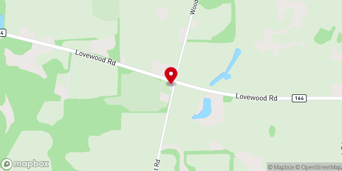 Map showing location of Lovewood Freewill Baptist Church