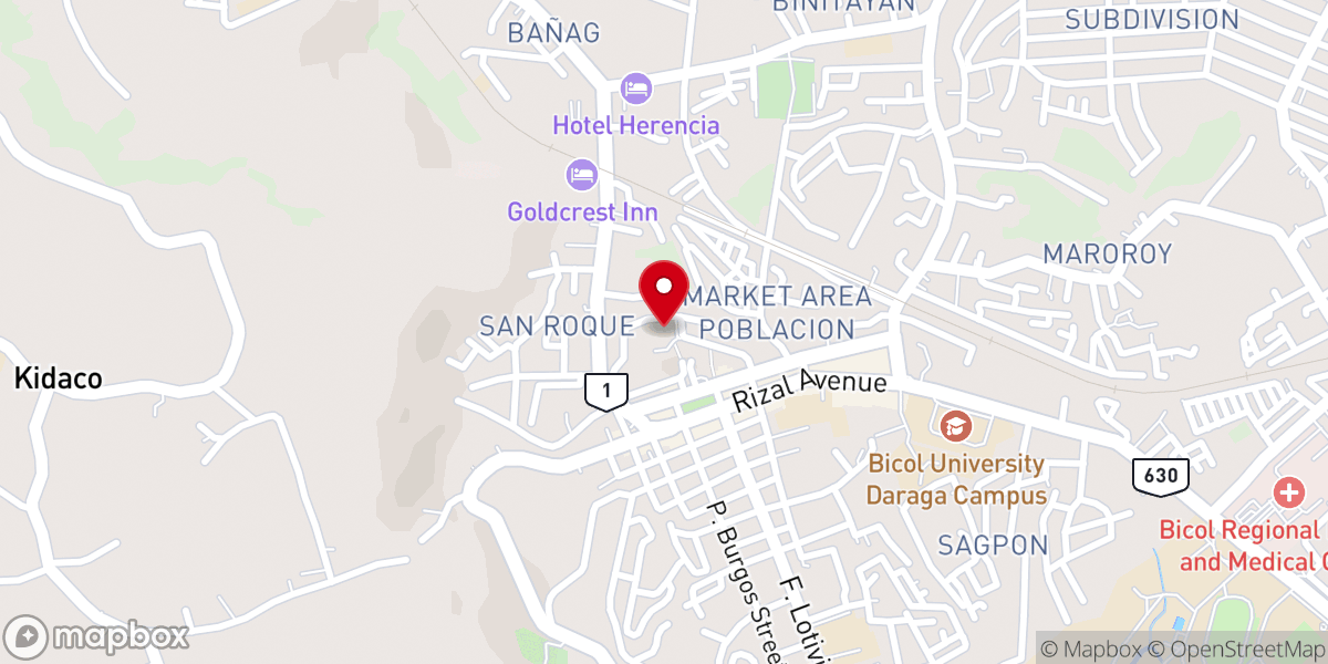 Map showing location of Nuestra Señora de la Portería Parish Church - Daraga Church