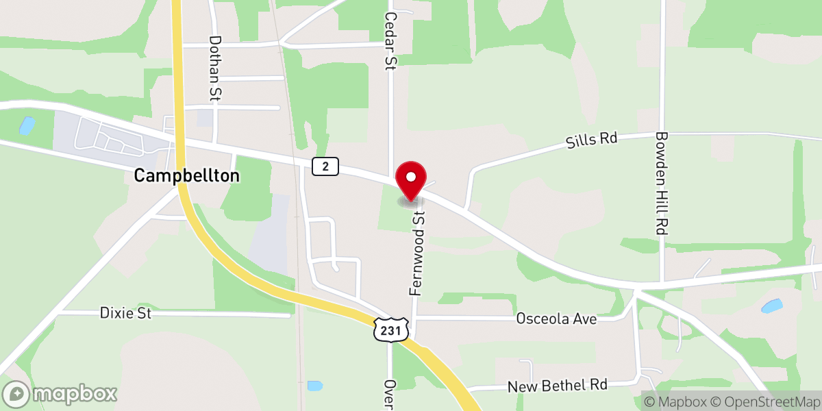 Map showing location of First Baptist Church