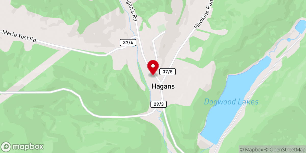 Map showing location of Hagans Community Church