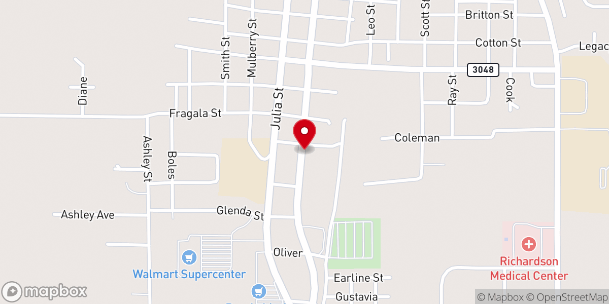 Map showing location of Rayville Methodist Church