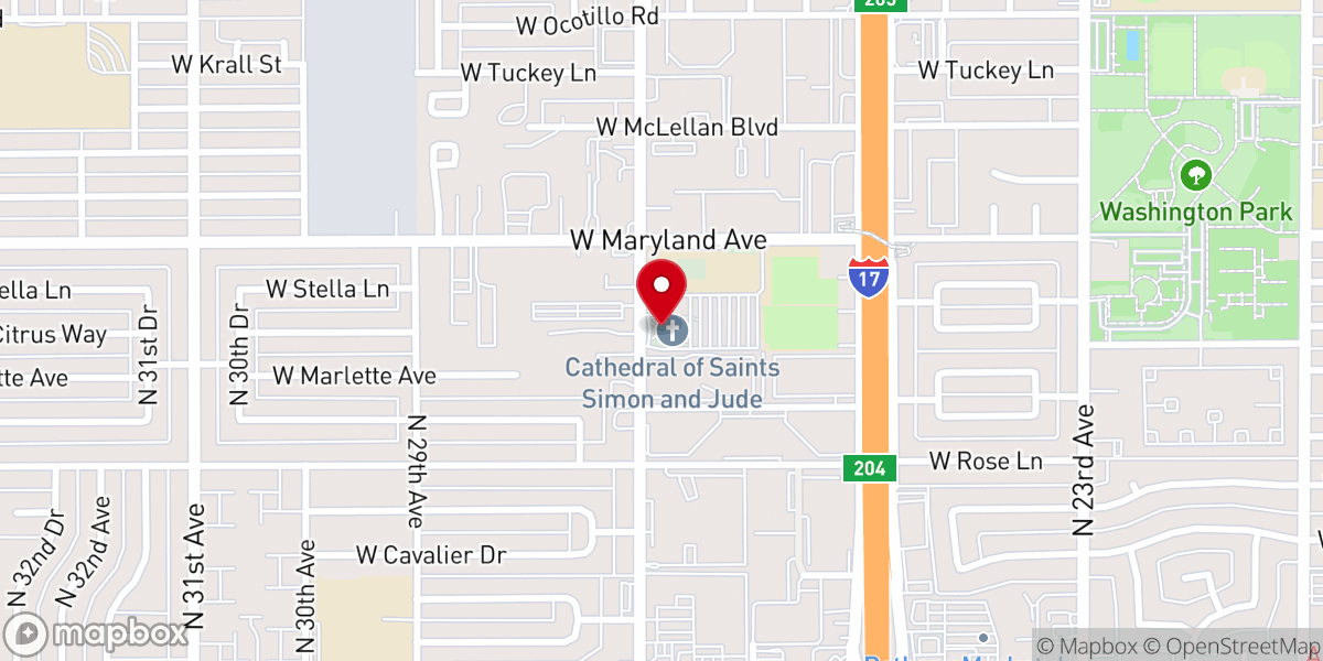 Map showing location of Saints Simon and Jude Cathedral Church