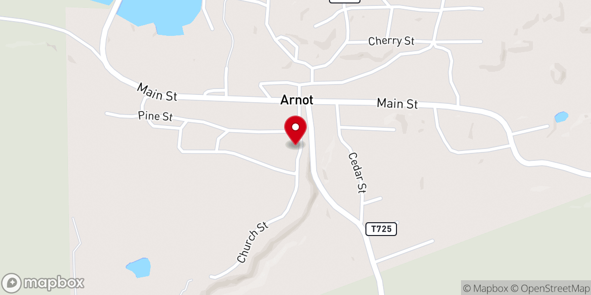 Map showing location of Arnot Community Church