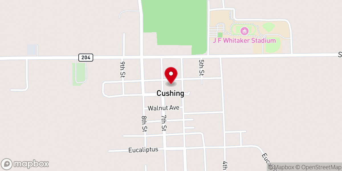 Map showing location of Cushing Food Pantry