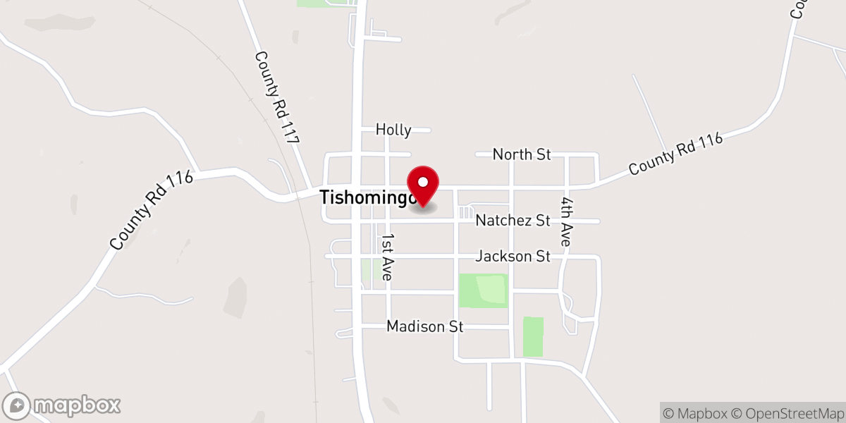 Map showing location of Tishomingo United Methodist Church