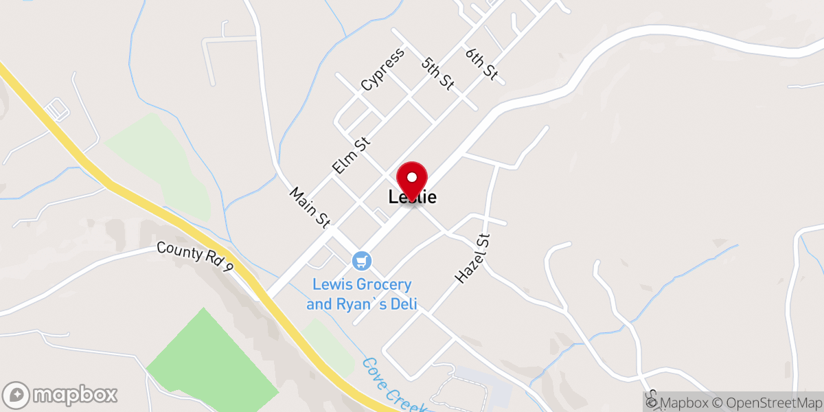Map showing location of Leslie United Methodist Church
