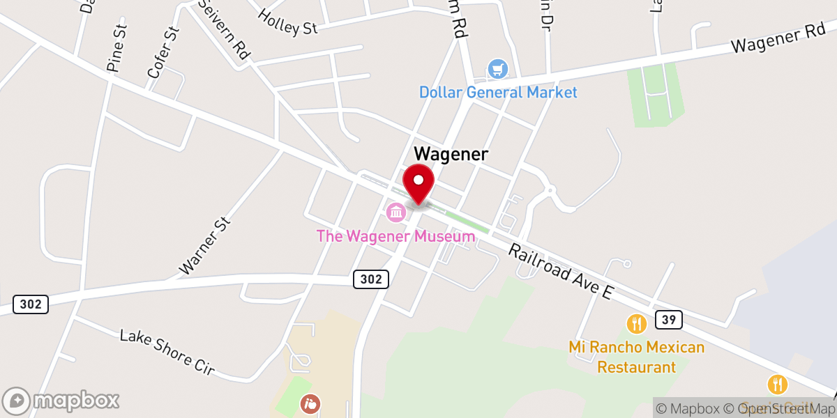 Map showing location of Wagener