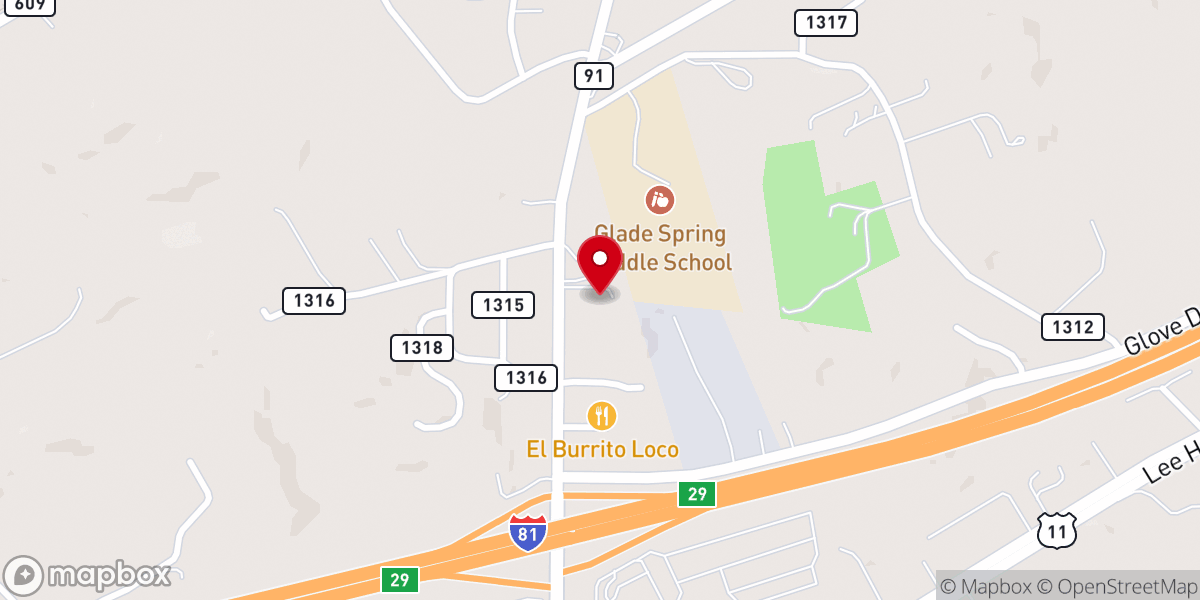 Map showing location of Glade Community Church