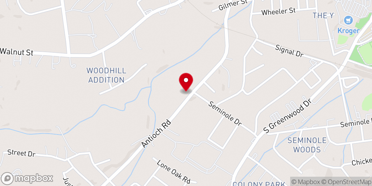Map showing location of Antioch Baptist Church