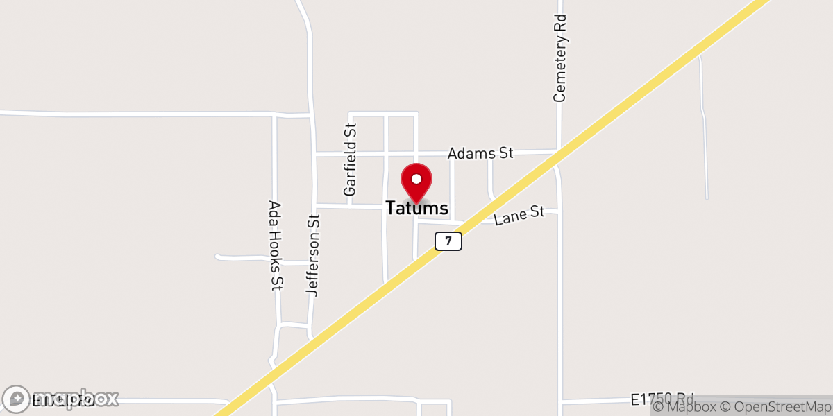 Map showing location of Tatums