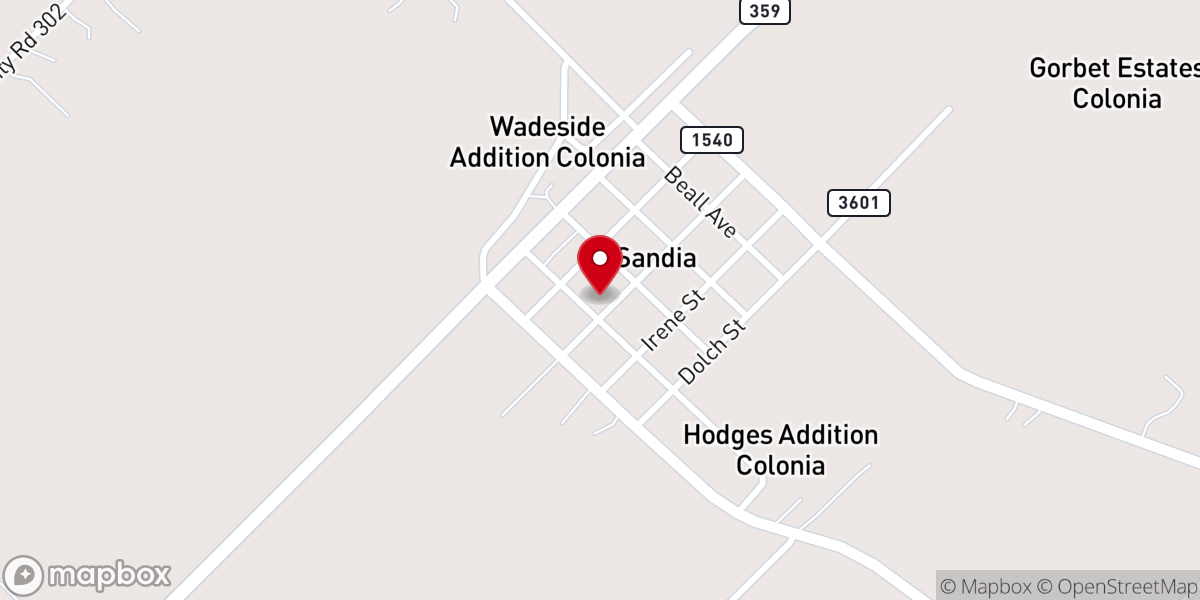 Map showing location of Sandia First Baptist Church
