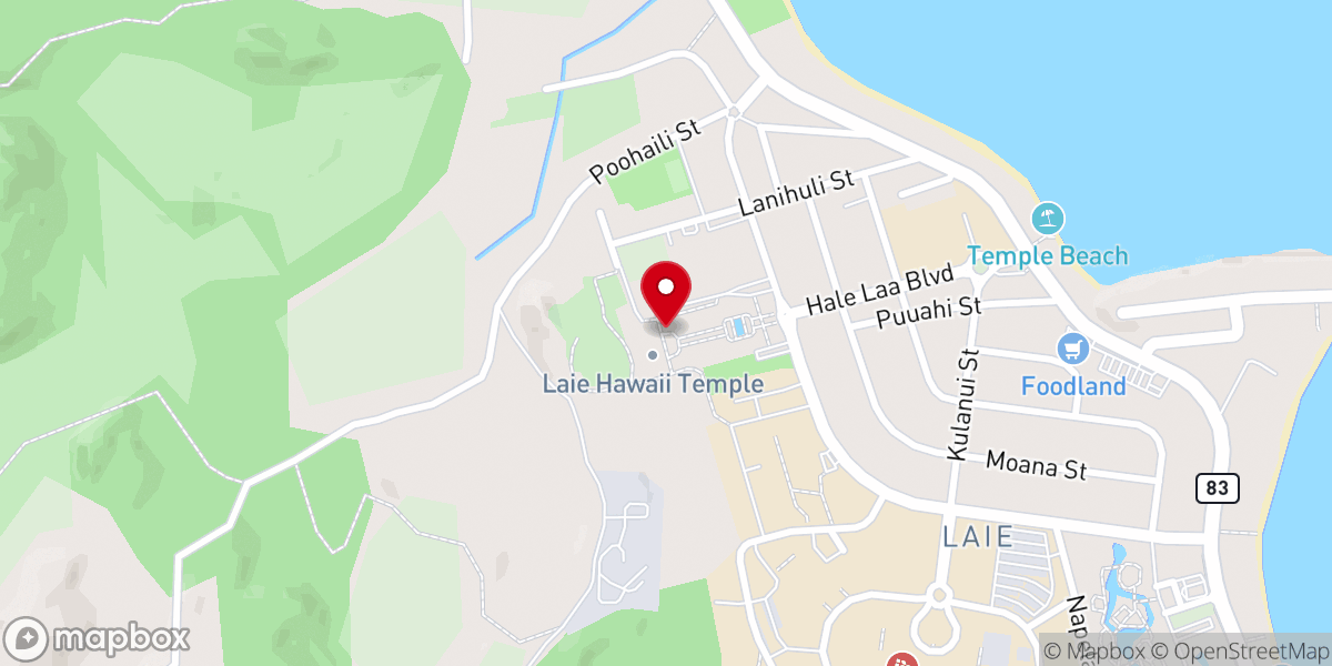 Map showing location of Laie Hawaii Temple