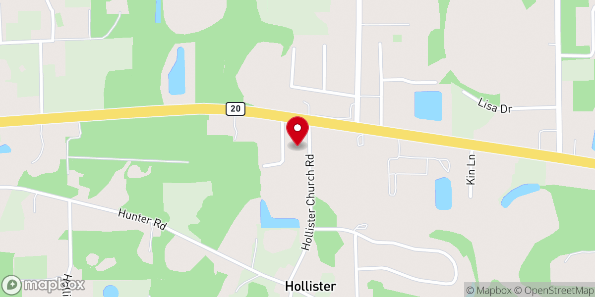 Map showing location of Hollister Baptist Church