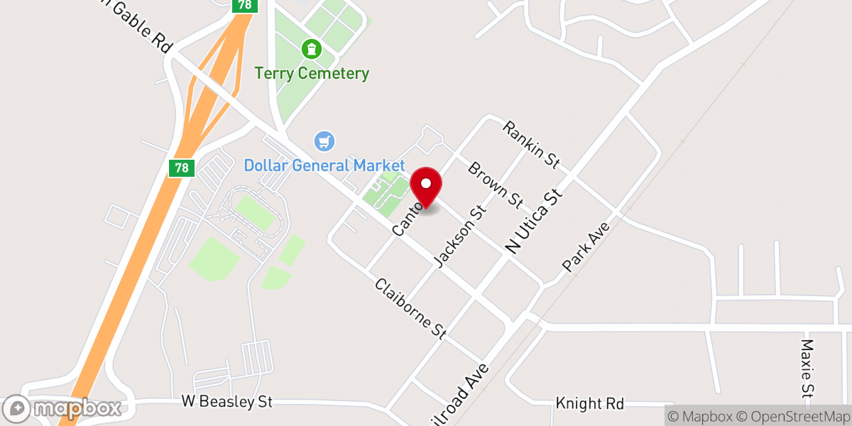 Map showing location of First Baptist Church-Terry