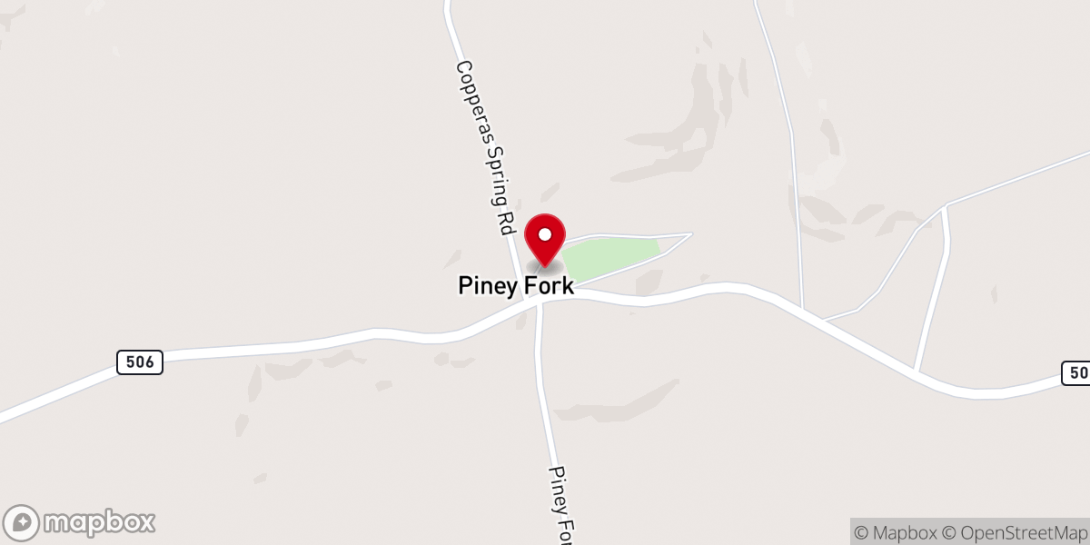 Map showing location of Piney Fork Cumberland Presbyterian Church