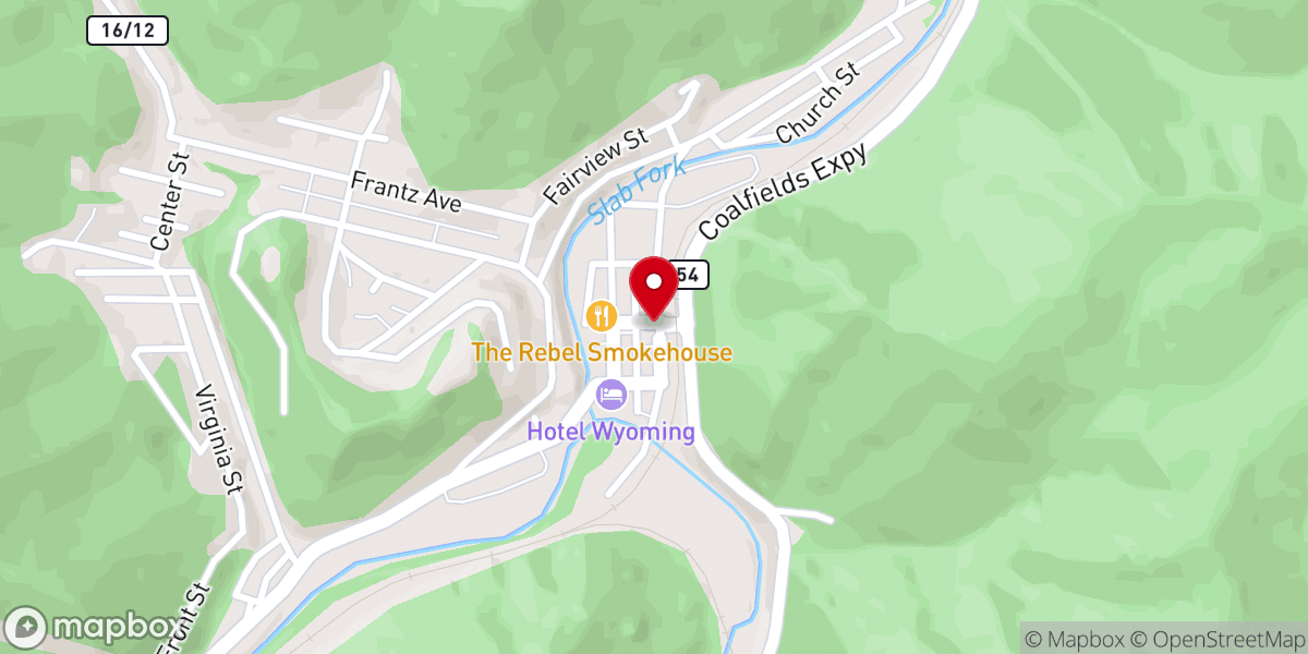 Map showing location of Mullens Wesleyan Church