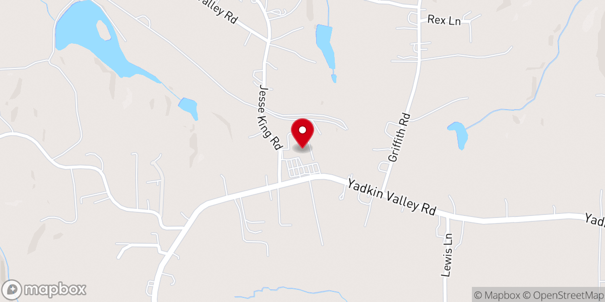 Map showing location of Yadkin Valley Baptist Church