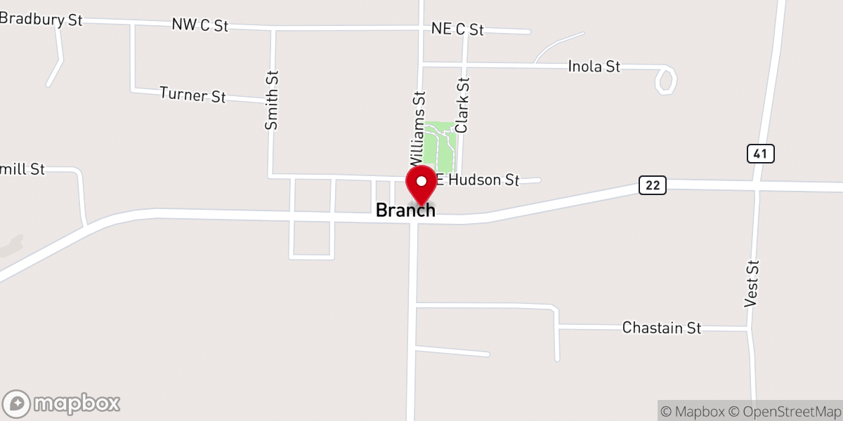 Map showing location of Branch First Baptist Church