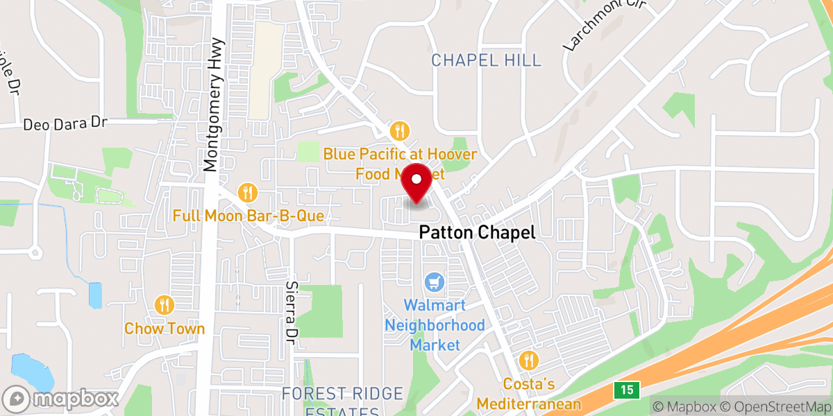 Map showing location of Hoover Church of Christ