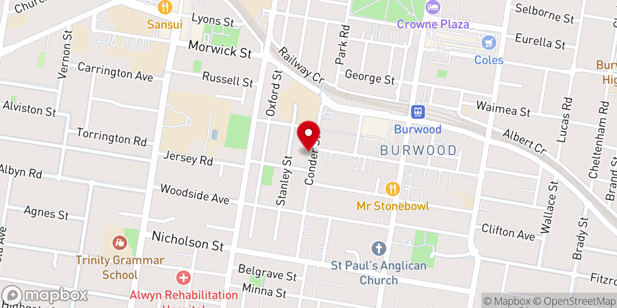 Map showing location of Baptist Community Church Burwood