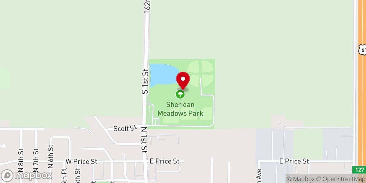 Map showing location of Sheridan Meadows Park