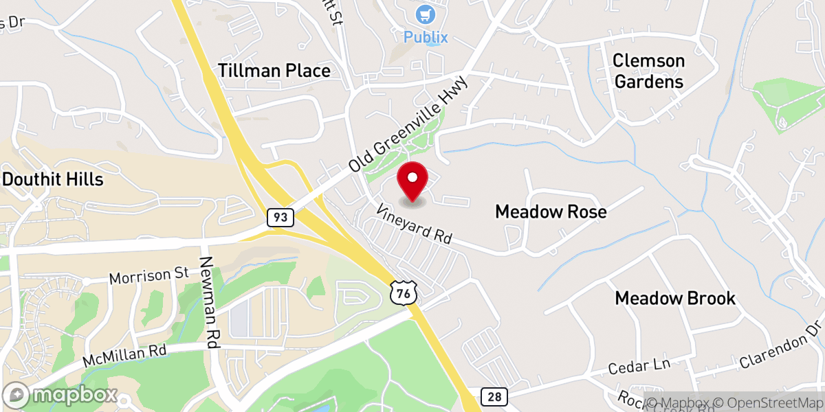 Map showing location of Clemson Presbyterian Church