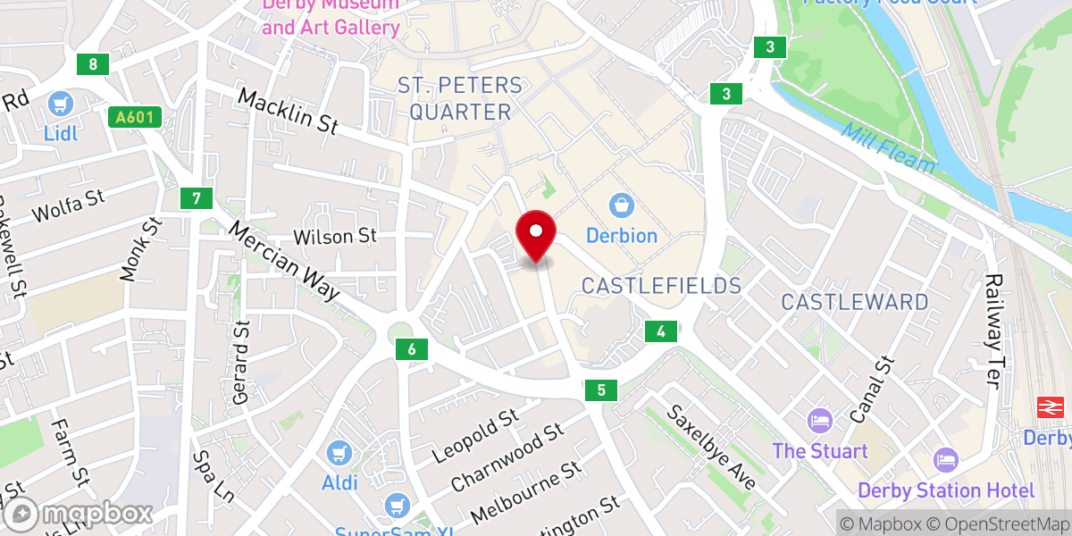 Map showing location of The Salvation Army - Derby Central