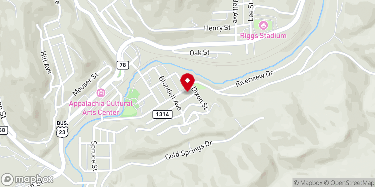 Map showing location of Appalachia First Baptist
