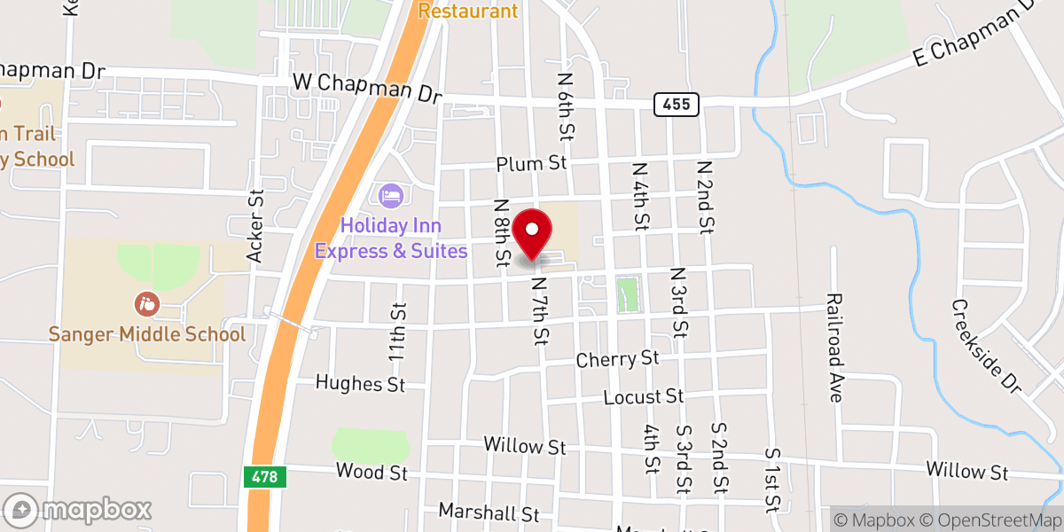 Map showing location of 1902 Sanger Presbyterian Church