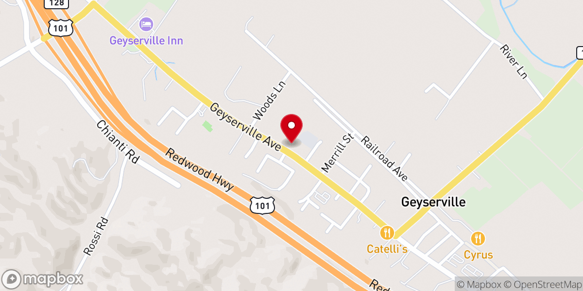 Map showing location of Geyserville Christian Church