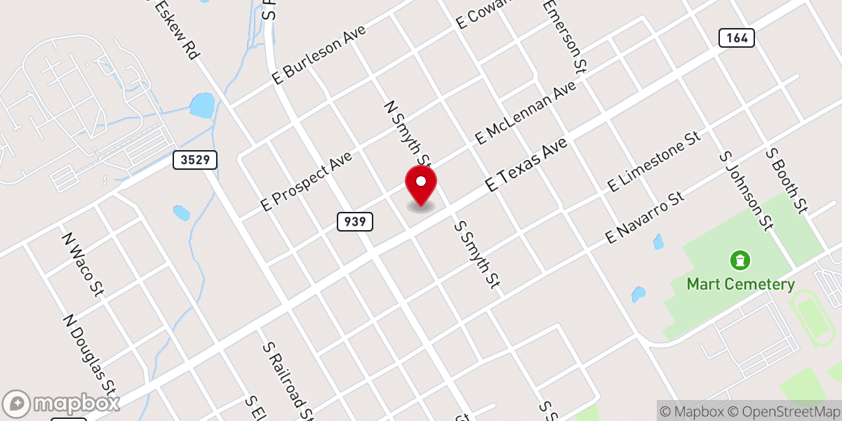 Map showing location of First Baptist Church of Mart