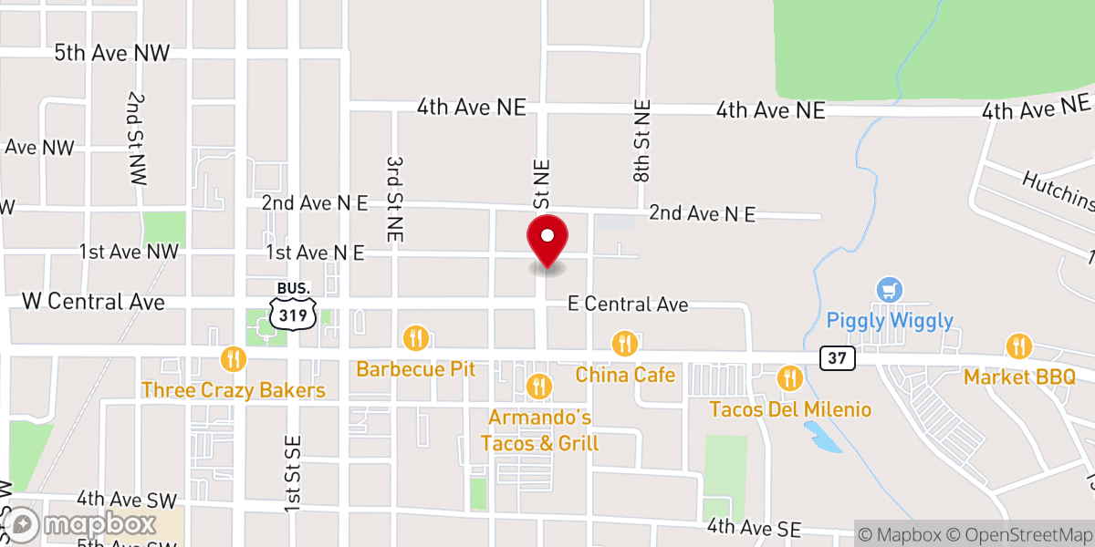 Map showing location of East Side Baptist Church