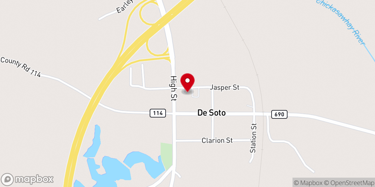Map showing location of De Soto Baptist Church