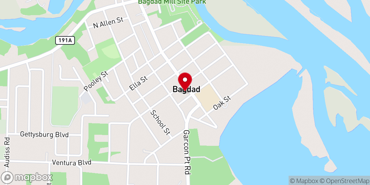 Map showing location of First Baptist Church of Bagdad