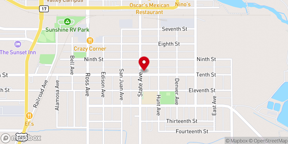 Map showing location of San Luis Valley Baptist Church