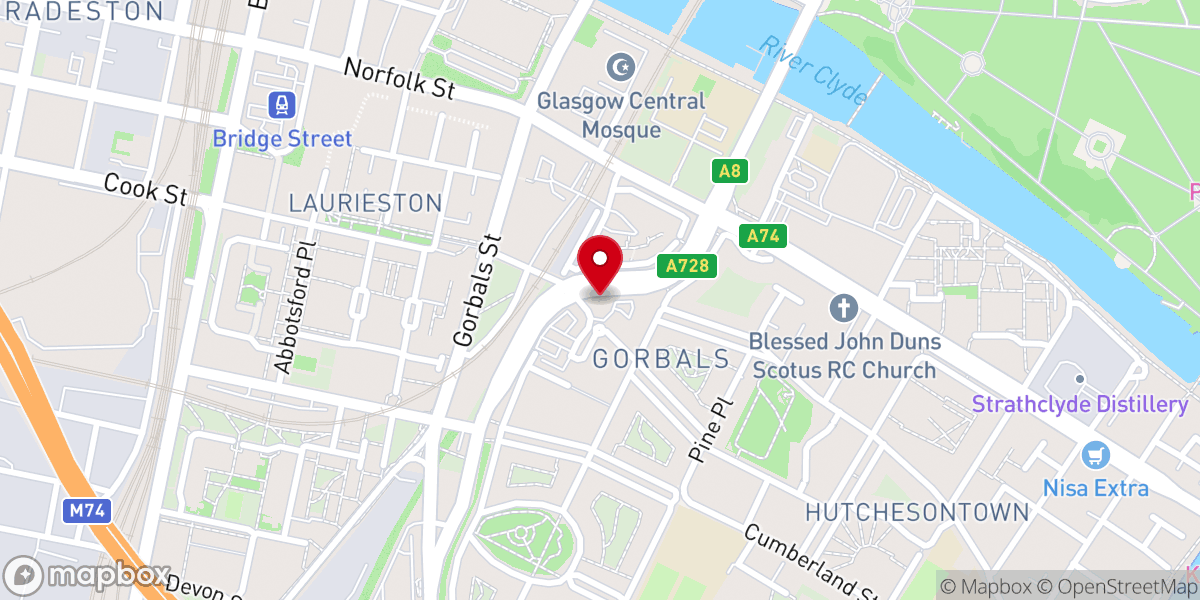 Map showing location of Gorbals Parish Church