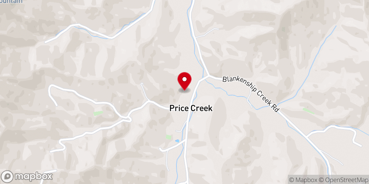 Map showing location of Prices Creek Union Baptist Church