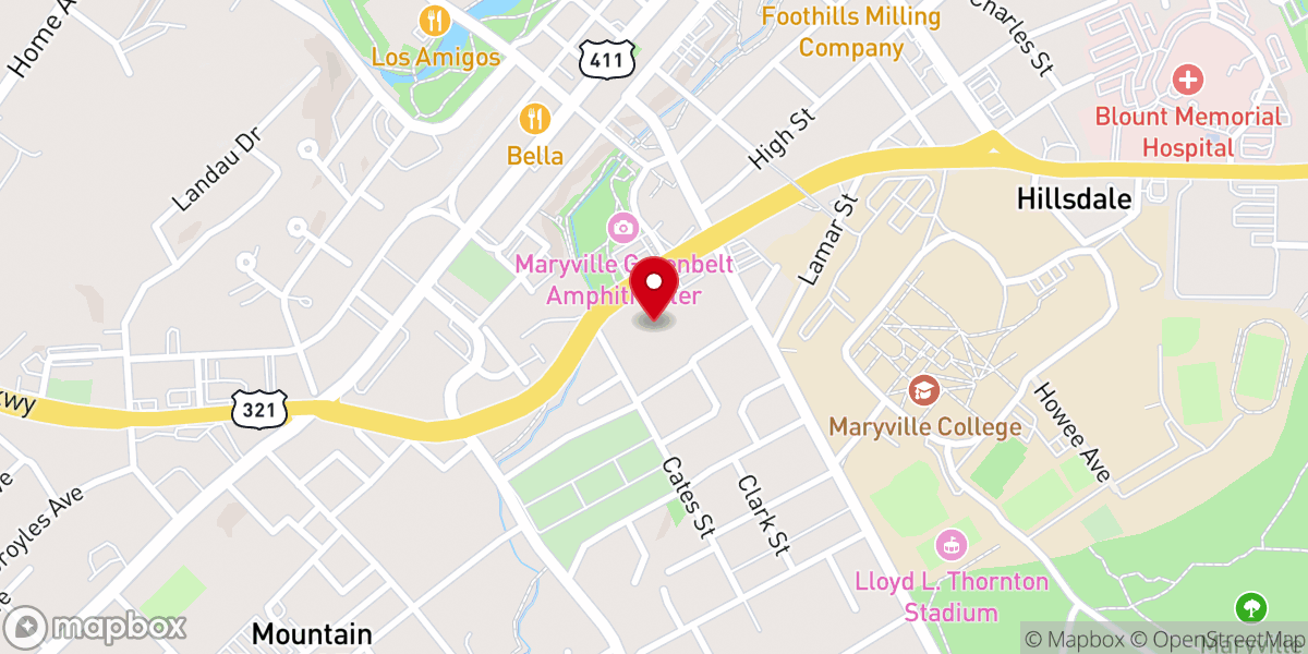Map showing location of First Baptist Church of Maryville