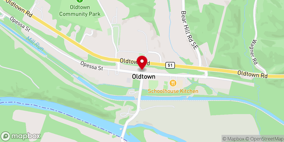 Map showing location of Oldtown Baptist Church