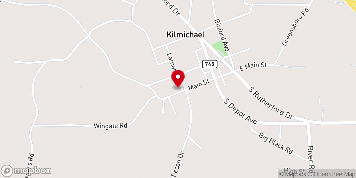 Map showing location of Kilmichael United Methodist Church