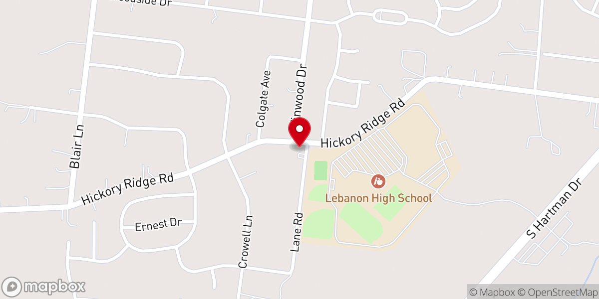 Map showing location of Hickory Ridge Church of Christ