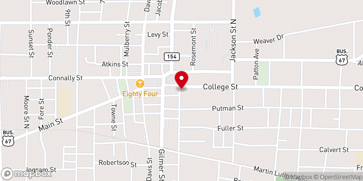 Map showing location of First Baptist Sulphur Springs
