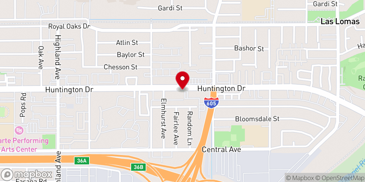 Map showing location of First Baptist Church of Duarte