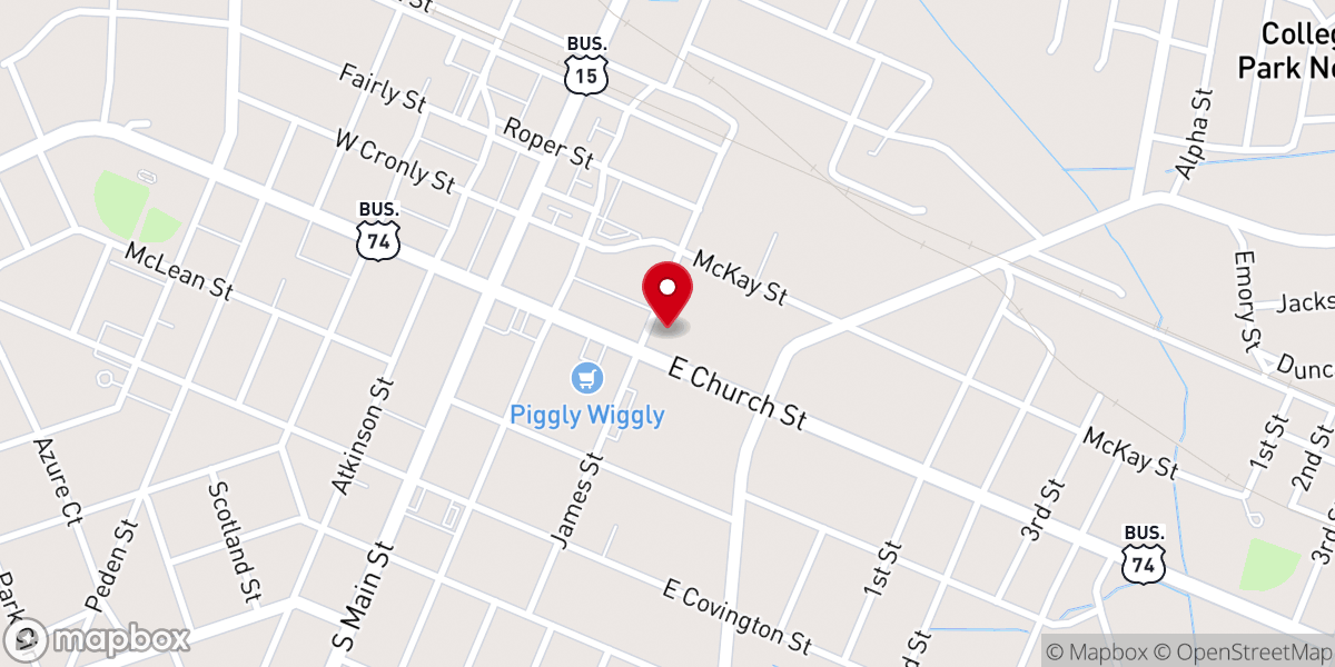Map showing location of First Baptist Church