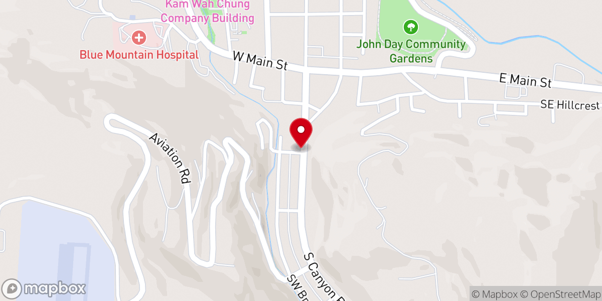 Map showing location of Canyon Blvd and 2nd Avenue (Catholic Church)
