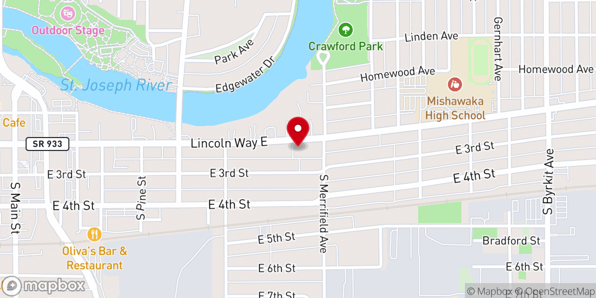Map showing location of Oak Creek Community Church - Mishawaka