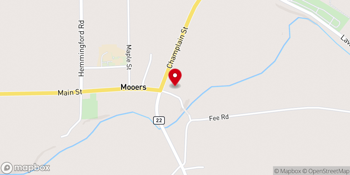 Map showing location of Mooers United Methodist Church