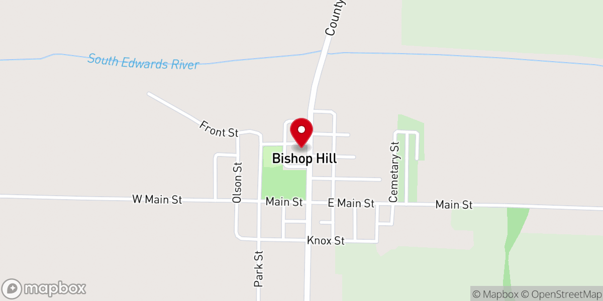 Map showing location of Bishop Hill Colony Church